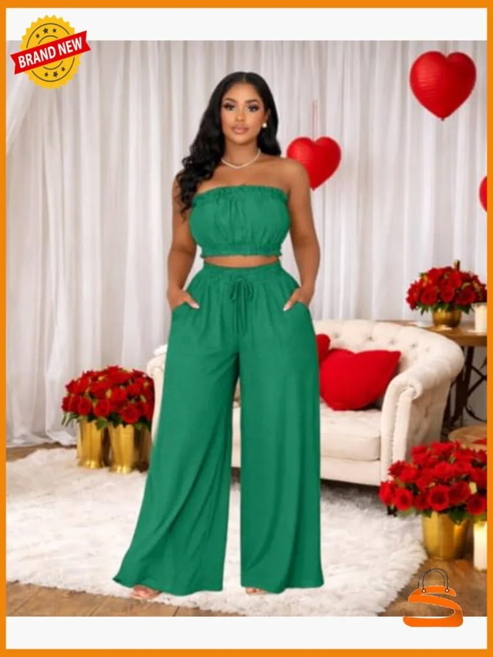 Off Shoulder Crop Top Wide Leg Pant Set Two Piece Travel Outfit Date Night